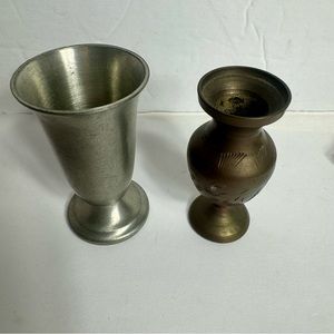Vintage two metal miniature vases. One is silver tone color and one is bronze